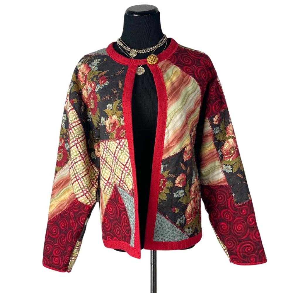 Jerzees Floral Quilt Jacket Large Patchwork Quilt… - image 3